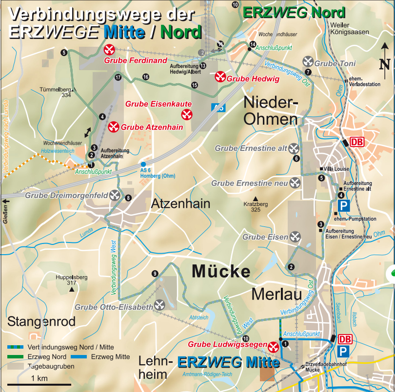 Karte vom Erzweg Mitte-Nord.